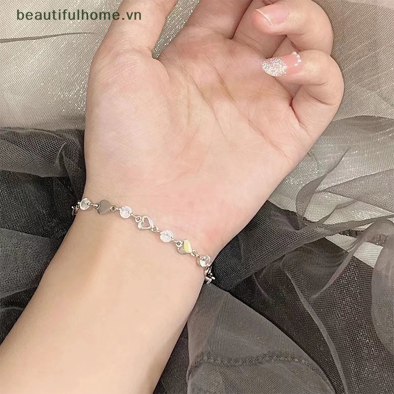 [beautifulhome] Vòng Tay Đính Đá Zircon Hình Trái Tim Lấp Lánh Thanh Lịch Thời Trang Hàn Quốc Dành Cho Nữ [beauty]