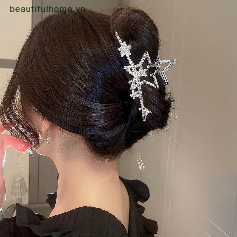 Kẹp Móng Vuốt Đính Đá Pha Lê Màu Bạc Hình Ngôi Sao Màu Sắc Đẹp Mắt Cho Nữ [beauty]