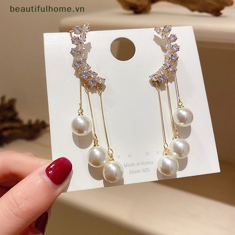 [beautifulhome] Kim Bạc S925 Thiết Kế Thời Trang Dáng Dài Đính Đá Lấp Lánh [beauty]