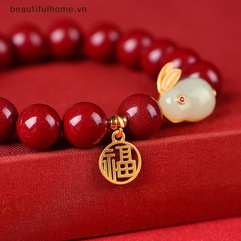[beautifulhome] Vòng Tay Hình Thỏ Cinnabar May Mắn Sáng Tạo Thời Trang Vintage Làm Thủ Công Cho Nữ [beauty]