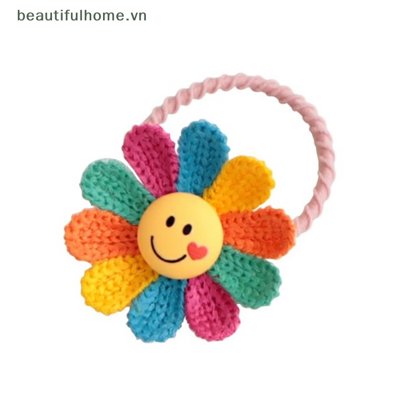 [beautifulhome] 1 Cặp Kẹp Tóc Hoa Hướng Dương / Mặt Cười / Dây Buộc Tóc Dệt Kim Cho Bé Gái [Đẹp]