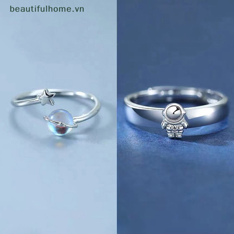 [beautifulhome] Nhẫn Cặp Đôi Đính Đá Mặt Trăng Phi Hành Gia Không Gian Cá Tính Hàng Mới [beauty]