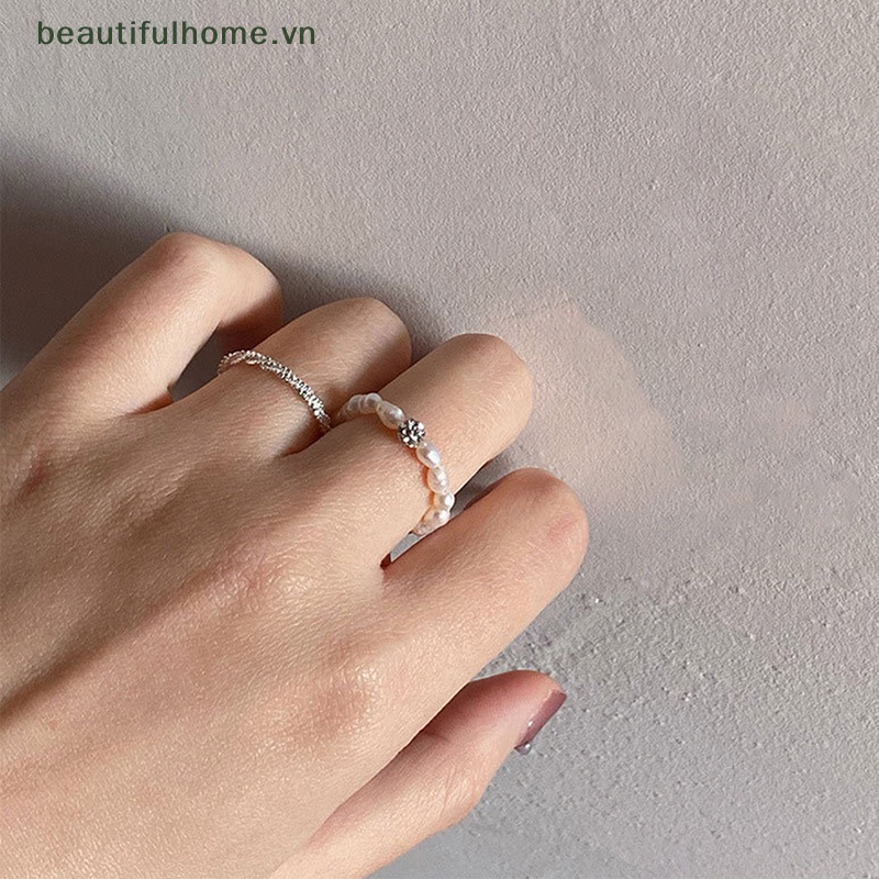 Bộ 2 Nhẫn Mạ Bạc Đính Ngọc Trai Nhân Tạo Lấp Lánh Phong Cách Hàn Quốc Cho Nữ