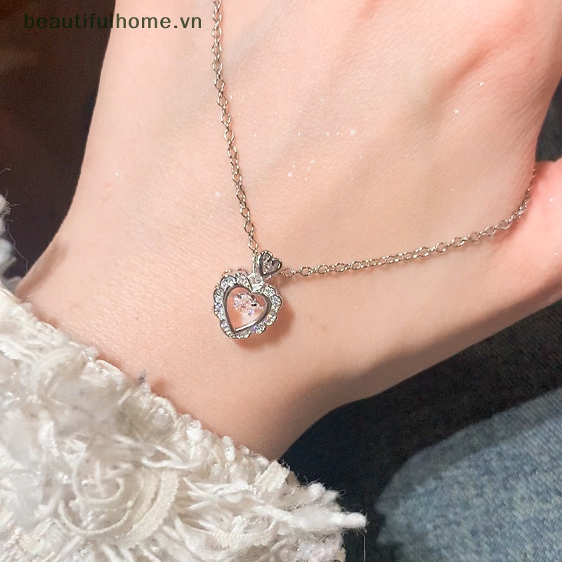 [beautifulhome] Vòng cổ Mặt Hình Trái Tim Rỗng Đính Đá Zircon Màu Hồng Thời Trang Hàn Quốc Vintage Dành Cho Nữ Làm Đẹp Đám Cưới [