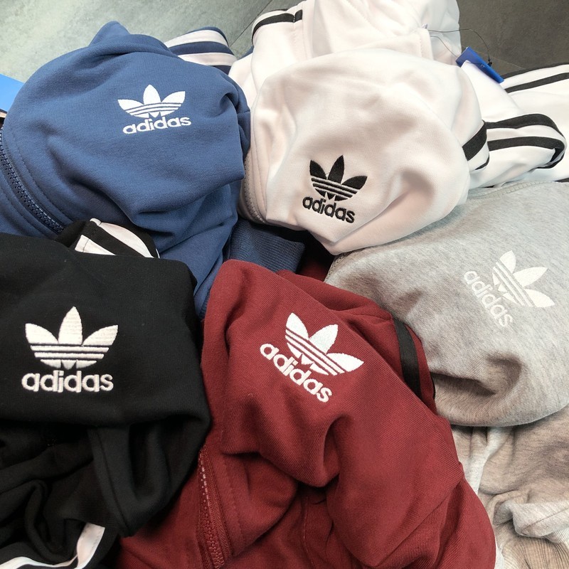 Áo Khoác Gió Adidas 100% Cỏ Ba Lá Thêu logo Cổ Đứng Phối Khóa Kéo Phong Cách vintage Cho Nam Và Nữ