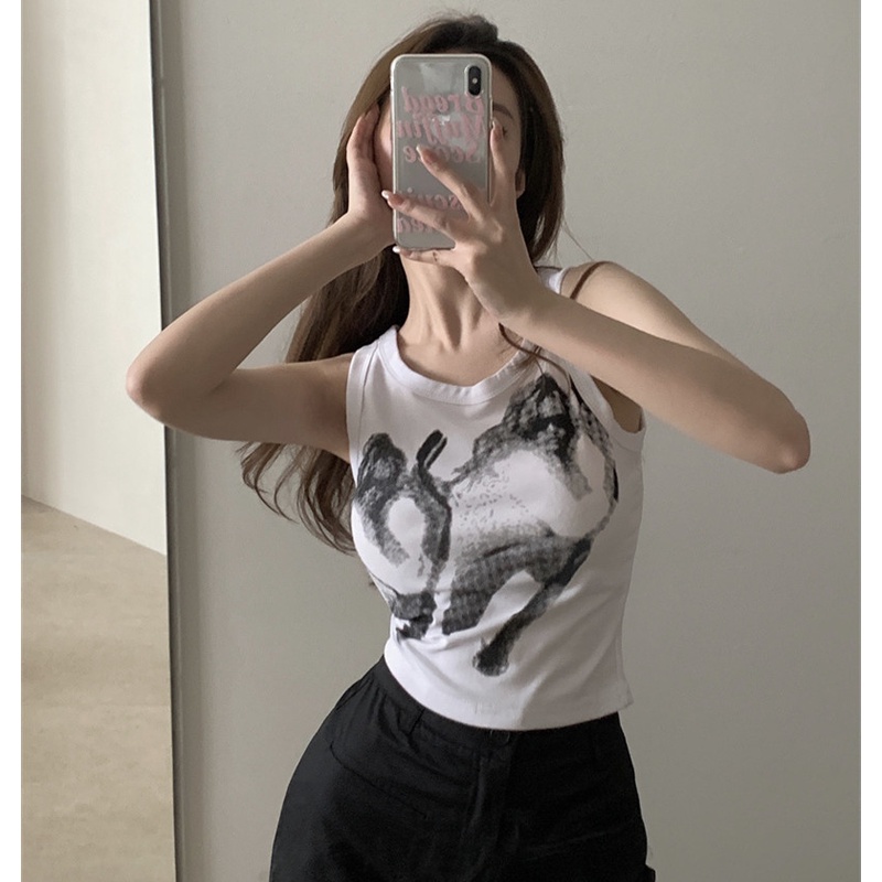 Áo Sát Nách Cổ Tròn In Họa Tiết Phong Cách Retro