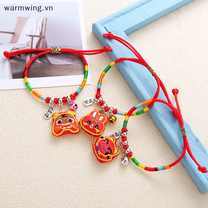 Vòng Đeo Tay Dây Bện Đính Chuông Nhỏ Thêu Hình Rồng Phong Cách Trung Hoa