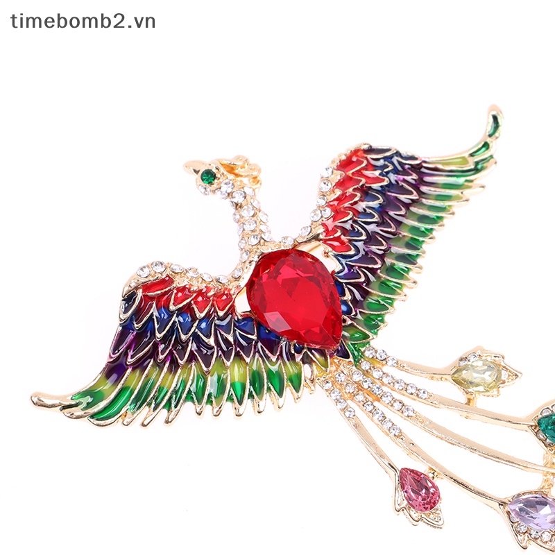 Ghim Cài Áo Hình Chim Phượng Hoàng Bằng Pha Lê Tráng Men Đẹp Mắt Thích Hợp Làm Quà Tặng