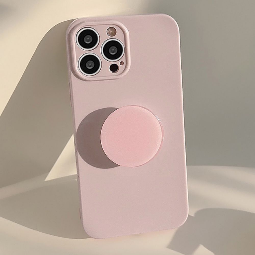 Ốp Điện Thoại TPU Mềm Chống Sốc Màu Trơn Có Giá Đỡ Tròn Cho IPhone 11 14 13 12 Pro Max