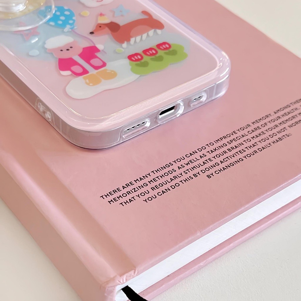 Ốp Điện Thoại tpu Mềm Trong Suốt Hai Mặt Có Vòng Nhẫn Giá Đỡ In Hình Cún Bơi Lội Cho iPhone 14 13 12 11 PRO MAX