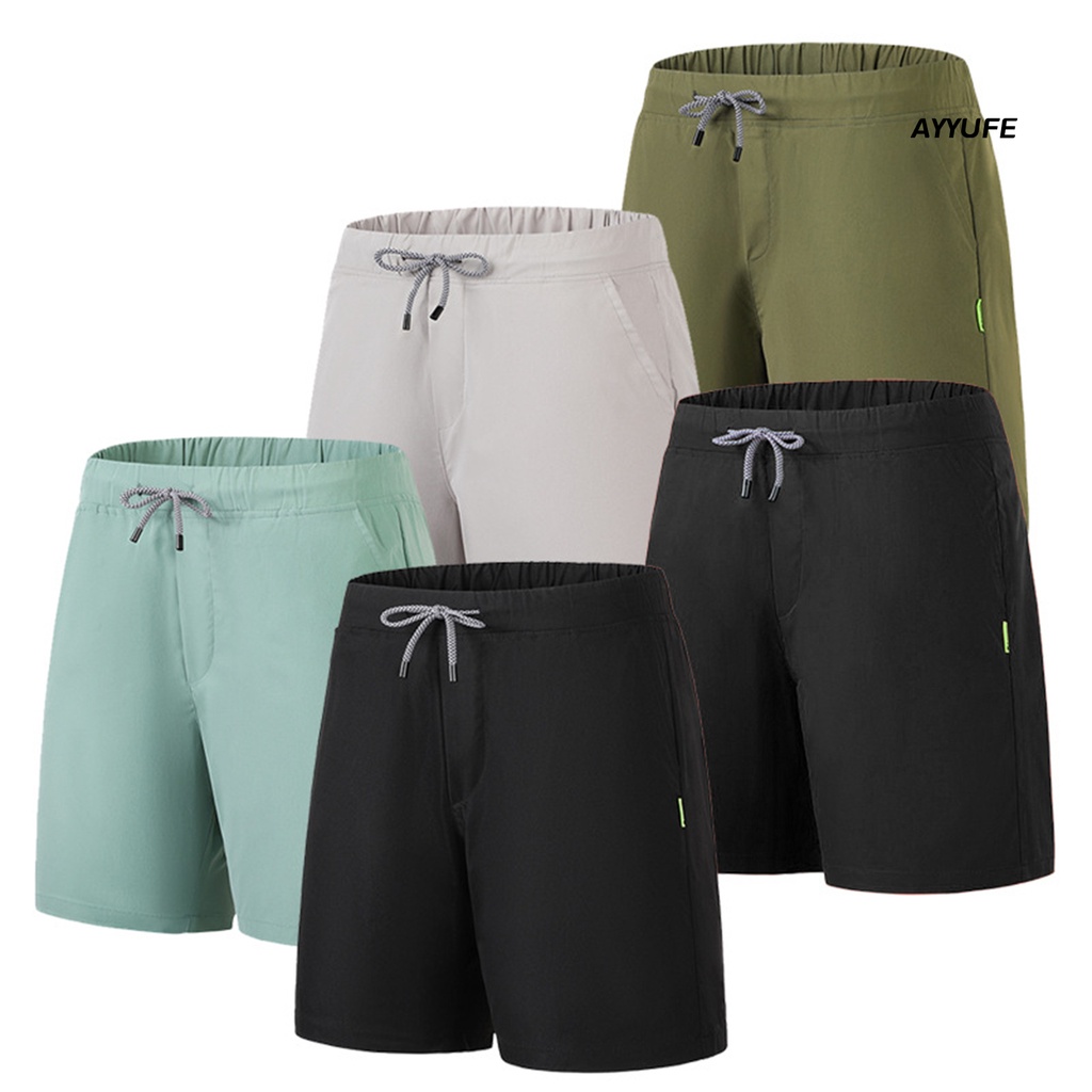 [AYYUFE] Quần Short Lưng Thun Rút Dây Ôm Dáng Co Giãn Khô Nhanh Thoáng Khí Dài Đến Đầu Gối Màu Trơn Cho Nam Đi Biển / Tập Bơ