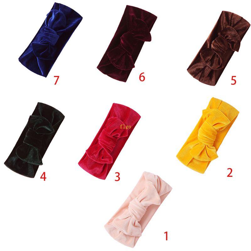 Băng Đô Nhung Thắt Nút Co Giãn Màu Sắc Tươi Sáng Cho Bé Gái