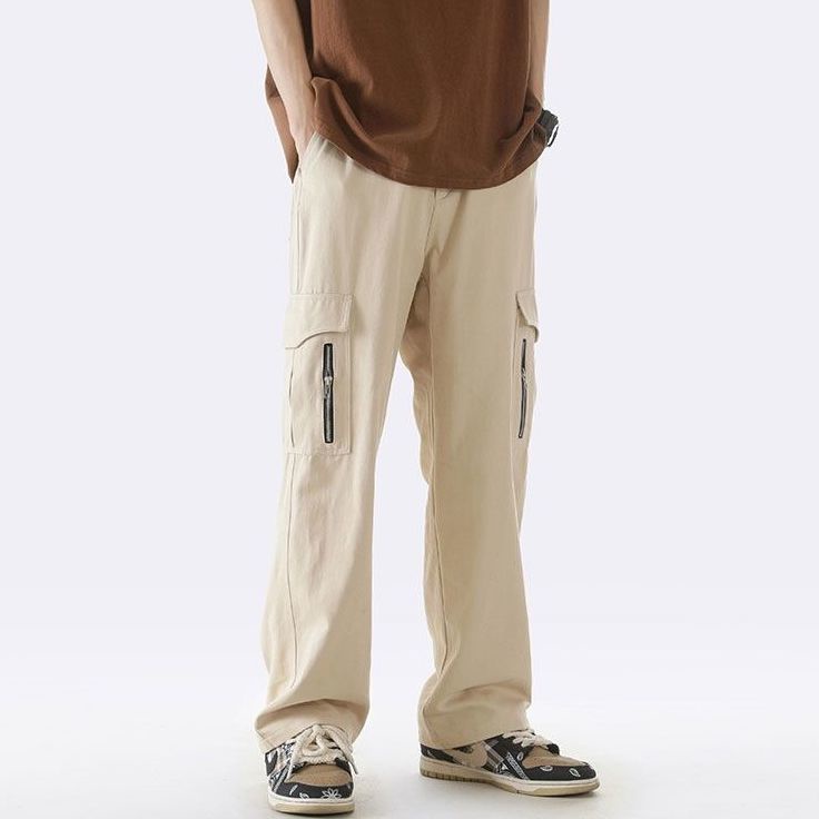 Quần Dài Ống Rộng Phối Khóa Kéo Thời Trang Đường Phố Nhật Bản Cho Nam