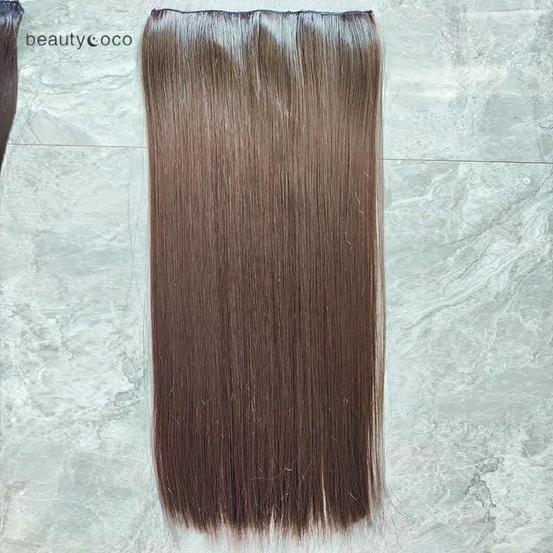 Beautycoco🍊Tóc giả dáng thẳng dài có 5 kẹp giữ màu đen/ nâu thời trang 60cm-hình thật
