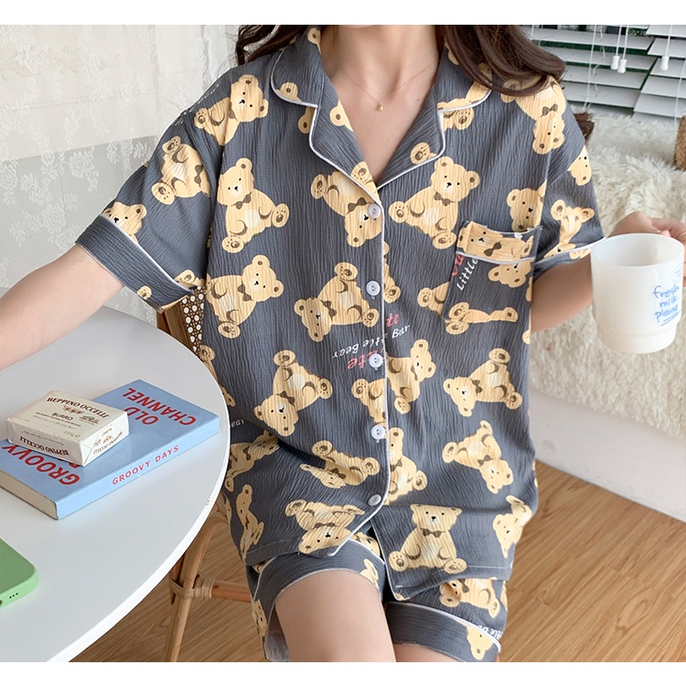 Bộ Đồ Ngủ Ngắn Phong Cách Hàn Quốc Ngọt Ngào Mùa Hè 2023 plus Size 110.00kg Cho Nữ