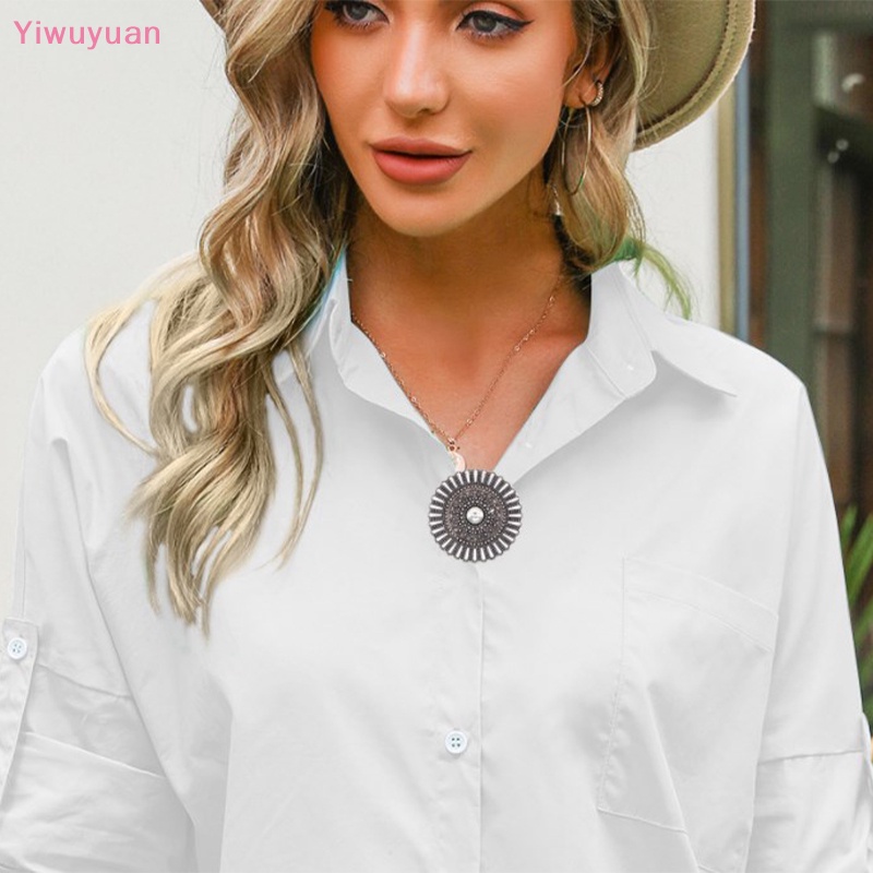 < Yiwuyuan > Kẹp Cài Áo Khoác Cardigan Dệt Kim Hình Tròn Họa Tiết Hoa Rỗng Vintage Cho Nữ Mới