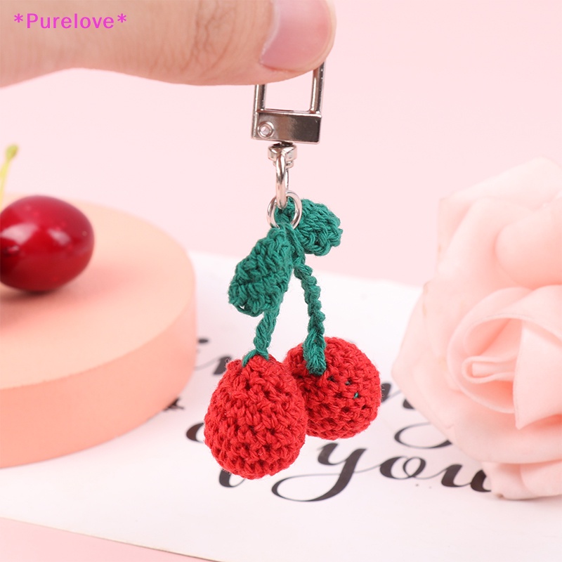 Móc Chìa Khóa Xe Hơi Dệt Kim Thủ Công Hình Quả Cherry Dễ Thương Dành Cho Nữ Mới