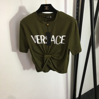 Versace  New letter printed Medusa pin short umbilical short-sleeved T-shirt