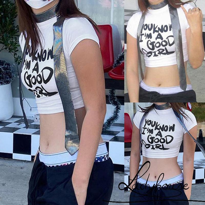 Áo Thun Crop Top Tay Ngắn In Chữ Thời Trang Mùa Hè Cho Nữ