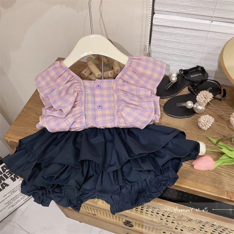 Set Đồ Mùa Hè Gồm Áo Tay Cộc In Họa Tiết Hoạt Hình Phong Cách Hàn Quốc Cho Bé Gái 1-2 Tuổi