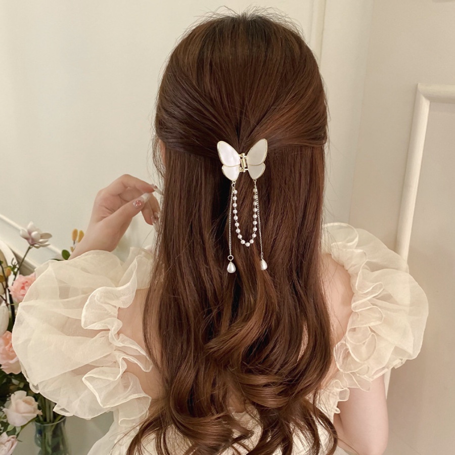 Kẹp Tóc Hình Bướm Bằng Hợp Kim Đính Ngọc Trai Phong Cách Hàn Quốc