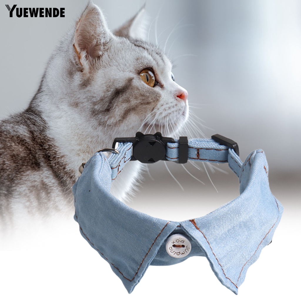 Yq.e Vòng Cổ Thắt Nơ Họa Tiết Kẻ Sọc Có Thể Điều Chỉnh Vải Denim Mềm Thoải Mái Có Chuông Cho Chó Mèo Sành Điệu Cho Đám Cưới