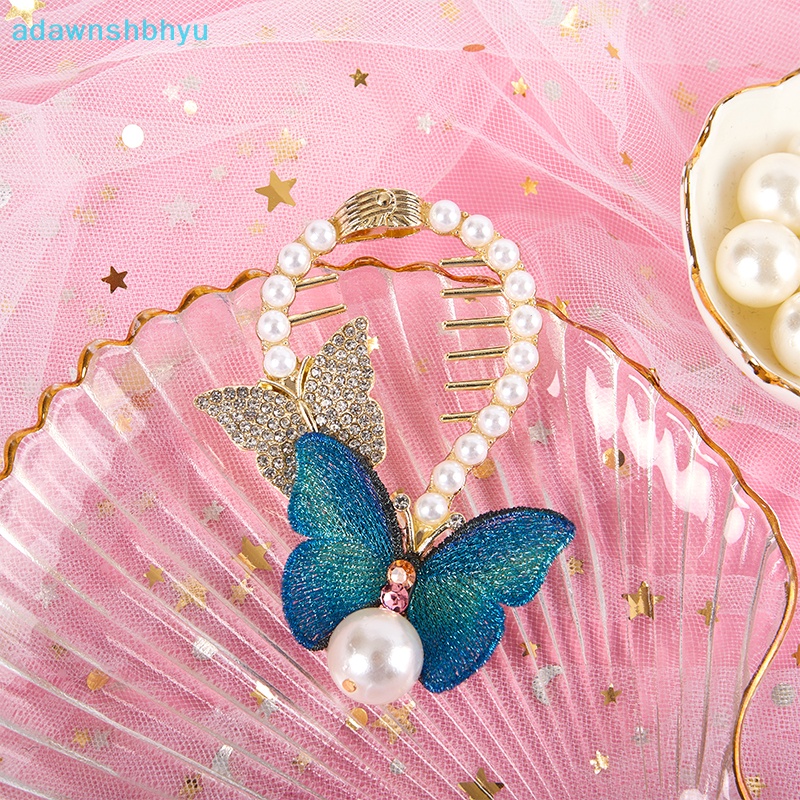 Kẹp Tóc Càng Cua Đính Ngọc Trai Giả Thêu Họa Tiết Bươm Bướm Xinh Xắn Cho Nữ