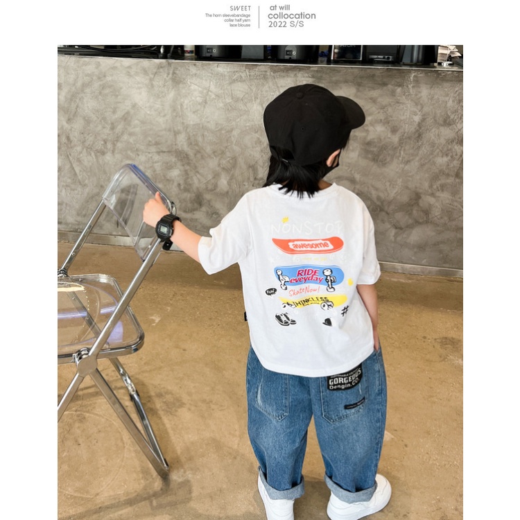 Áo Thun Tay Ngắn Cổ Tròn Họa Tiết Hoạt Hình Đơn Giản Phong Cách Nhật Bản Thời Trang Cho Bé Mới