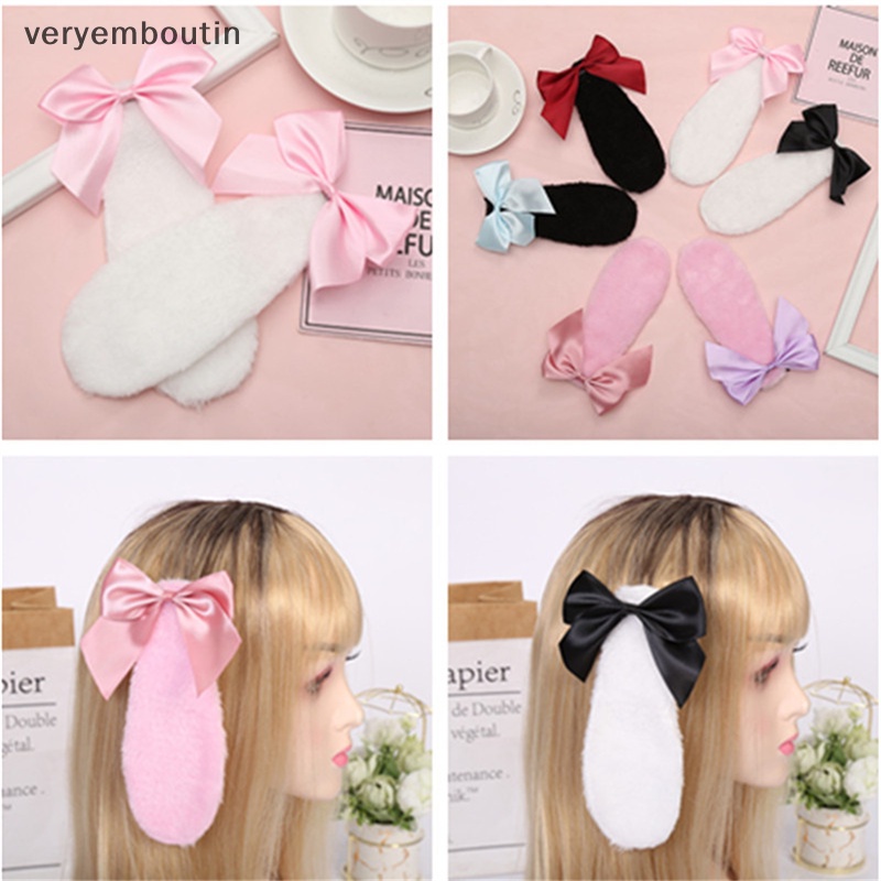 Kẹp Tóc Đính Nơ Tai Thỏ Bông Màu Sắc Ngọt Ngào Phong Cách Lolita