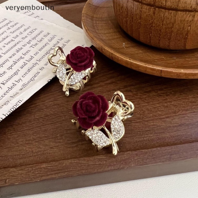 Kẹp Tóc Càng Cua Đính Đá Hình Hoa Hồng Phong Cách Vintage Thanh Lịch Thời Trang Cho Nữ