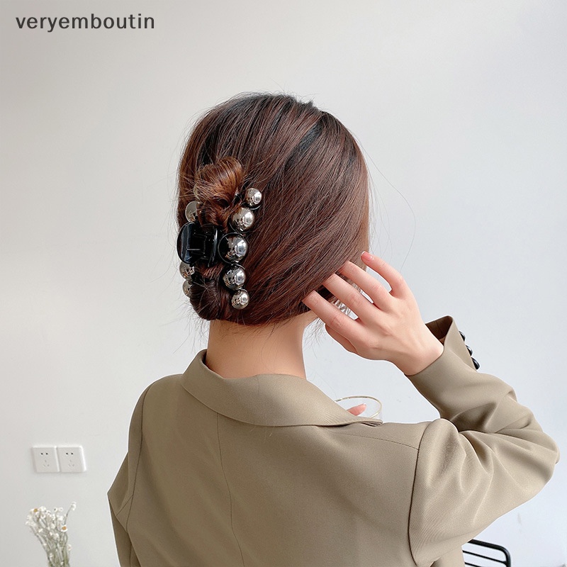 Kẹp Tóc Càng Cua Bằng Acrylic Đính Ngọc Trai Đen Thời Trang Cho Nữ