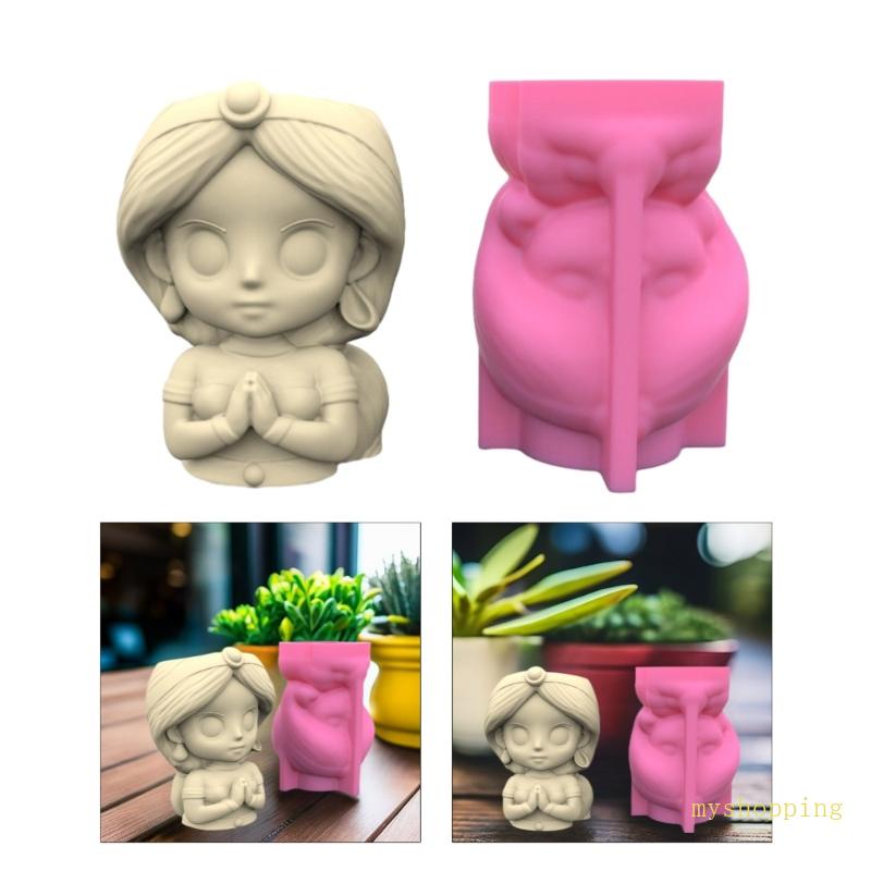 Khuôn Silicone Làm Chậu Hoa Hình Cô Gái Xinh Xắn