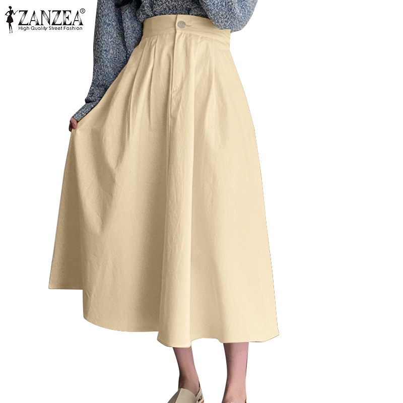 Zanzea Chân Váy Xếp Li Màu Trơn Lưng Cao Có Khóa Kéo Trước Thời Trang Hàn Quốc Cho Nữ