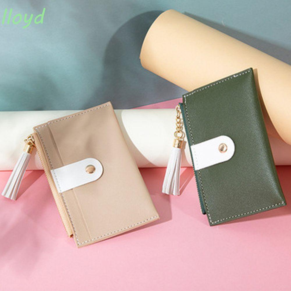Ví Ngắn Đựng Thẻ Có Khóa Kéo Phối Tua Rua Thời Trang Cho Nữ Giá Đỡ