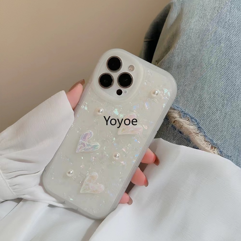 Ốp Điện Thoại Silicon Mềm Chống Rơi Hình Trái Tim Ngọc Trai 3D Cho iPhone 14Plus 13 12 11 14 Pro Max X XS Max XR