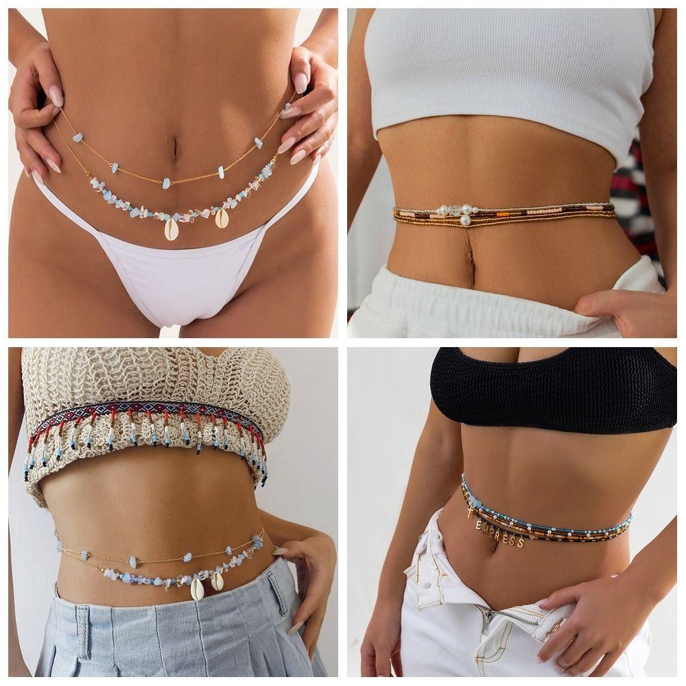Dây Xích Đeo Thắt Lưng Dạng Chuỗi Hạt Vỏ Cơm Nhiều Màu Bằng Kim Loại Phong Cách Bohemian Dành Cho Nữ