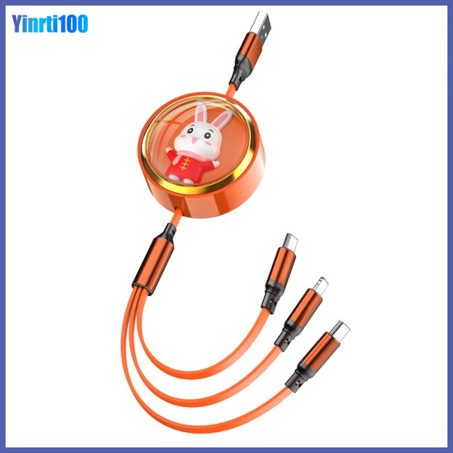 Dây Cáp Sạc Usb 3 Trong 1 Rút Được Hình Thỏ Dễ Thương Tương Thích Với Ios Android Type-c