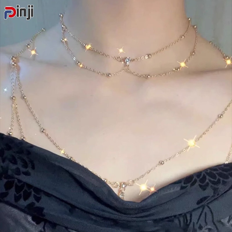 Vòng cổ Cơ Thể Dạng Chuỗi Màu Vàng / Bạc Thiết Kế Đơn Giản Thời Trang Cho Nữ