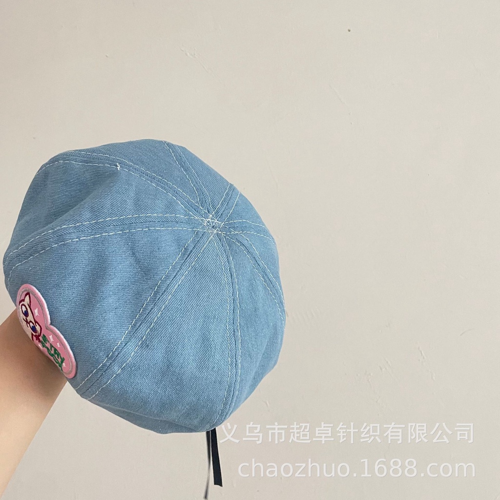 Mũ Beret Denim Màu Sắc Tương Phản Phong Cách Retro Cho Bé