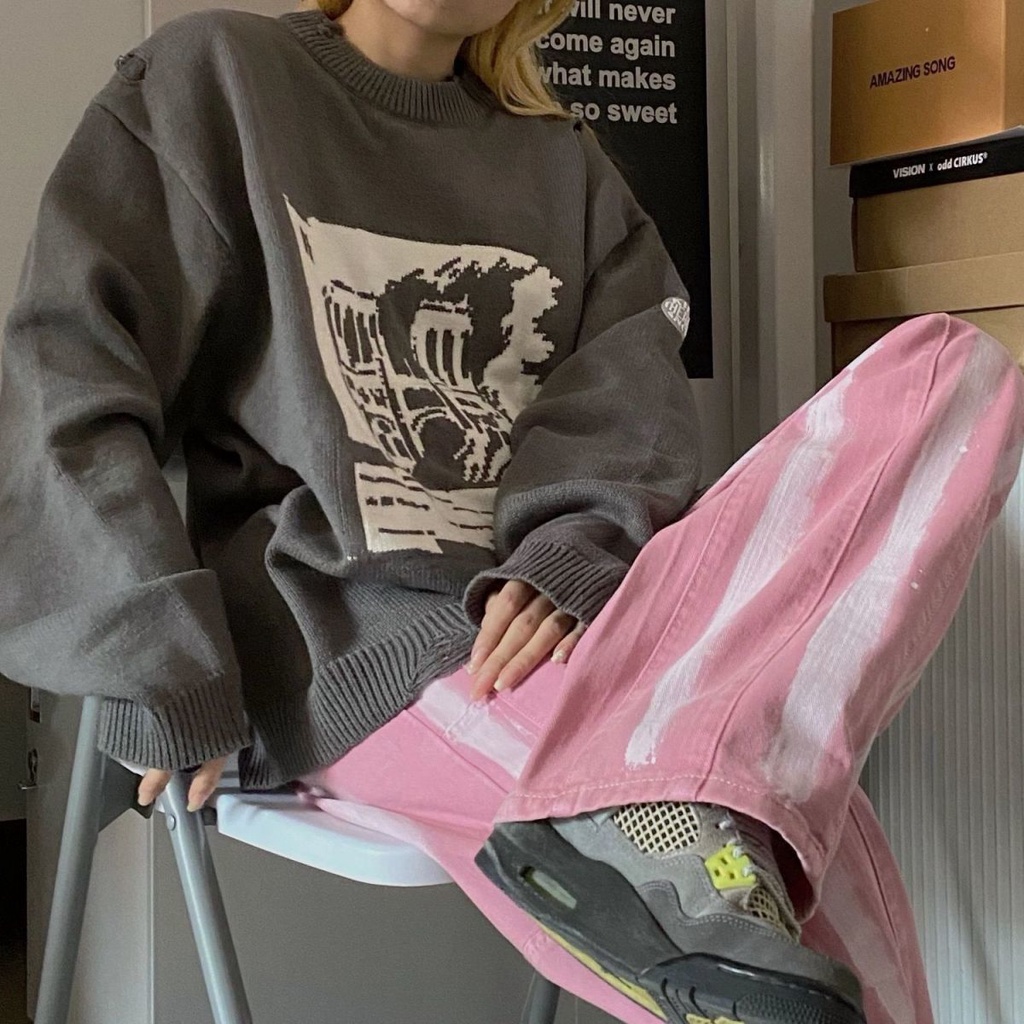 Quần Jean Dài Ống Rộng Dáng Suông Màu Hồng Phong Cách Đường Phố Mới Cho Nữ