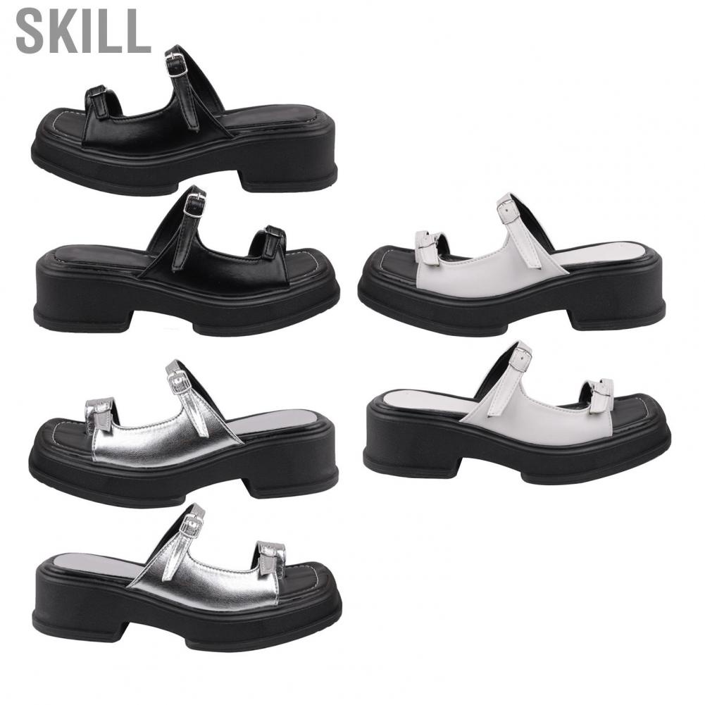 Skill Slides  Thick Sole Slide Sandals Ergonomic PU Leather Flip Flop for Beach Lady