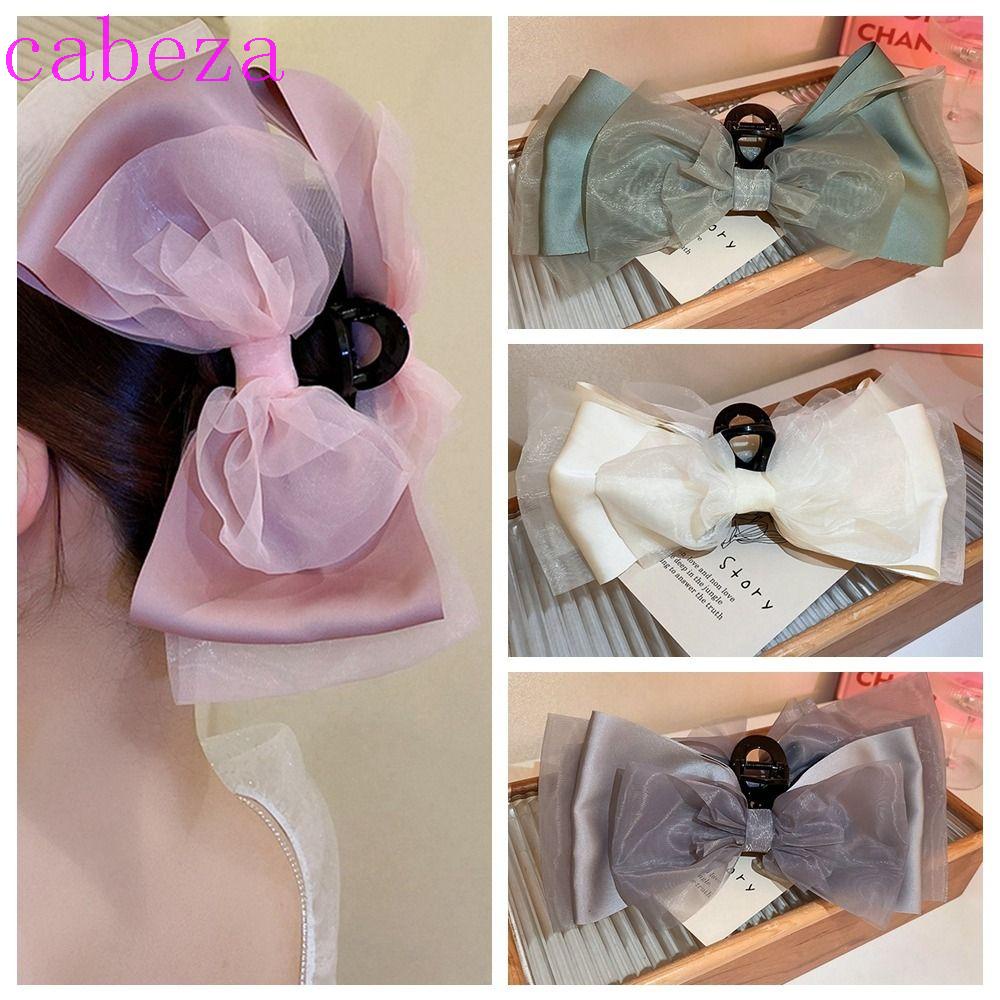 Kẹp Tóc Càng Cua Bằng Acrylic Phối Lưới Đính Nơ Kiểu Hàn Quốc Cho Nữ