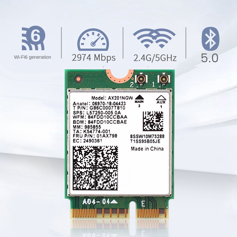 Thẻ Mạng Wifi 6 AX201 AX201NGW AX201 Bluetooth 5.0 Băng Tần Kép 2.4G / 5G AX201NGW 2.4Ghz / 5Ghz 802.11Ac / AX201NGW