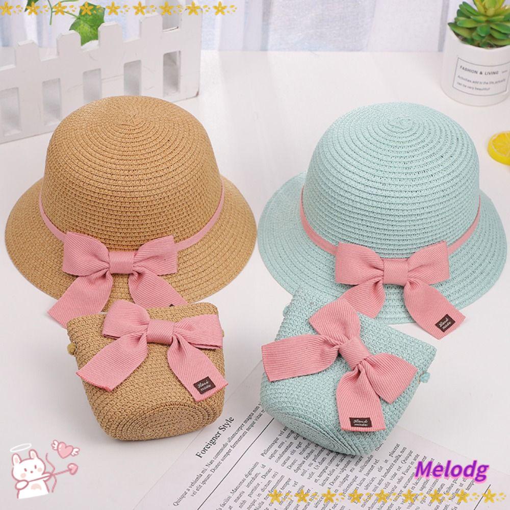 Bộ Túi Cói Đeo Chéo Vai Kèm Mũ Chống Nắng Thời Trang Du Lịch Cho Bé