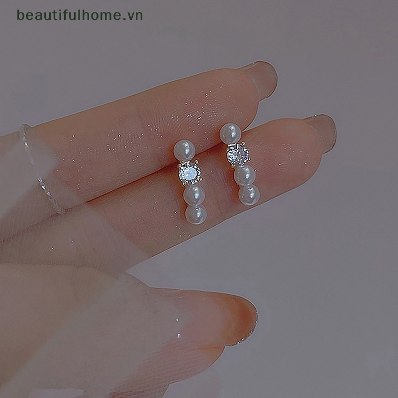 1 Đôi Bông Tai Ngọc Trai Đính Đá Zircon Phong Cách Hàn Quốc Thời Trang Cho Nữ