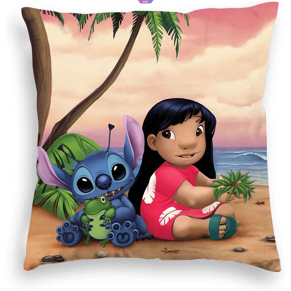 Vỏ Bọc Gối Đệm Bằng Nhung Đào In Hoạt Hình Lilo &amp; Stitch Đáng Yêu Trang Trí Nhà Cửa 45x45cm