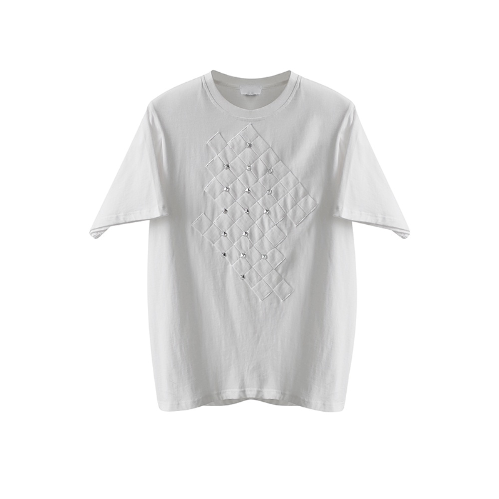 Áo Thun Tay Ngắn Cổ Tròn Màu Trơn Đính Đinh Tán Kim Loại Thời Trang Cho Nam