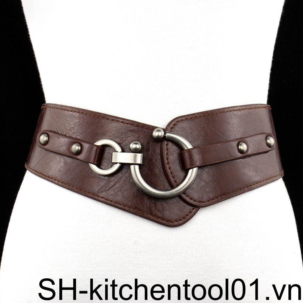 Thắt Lưng Da PU Màu Nâu Bản Rộng Kiểu Vintage Thời Trang Dự Tiệc