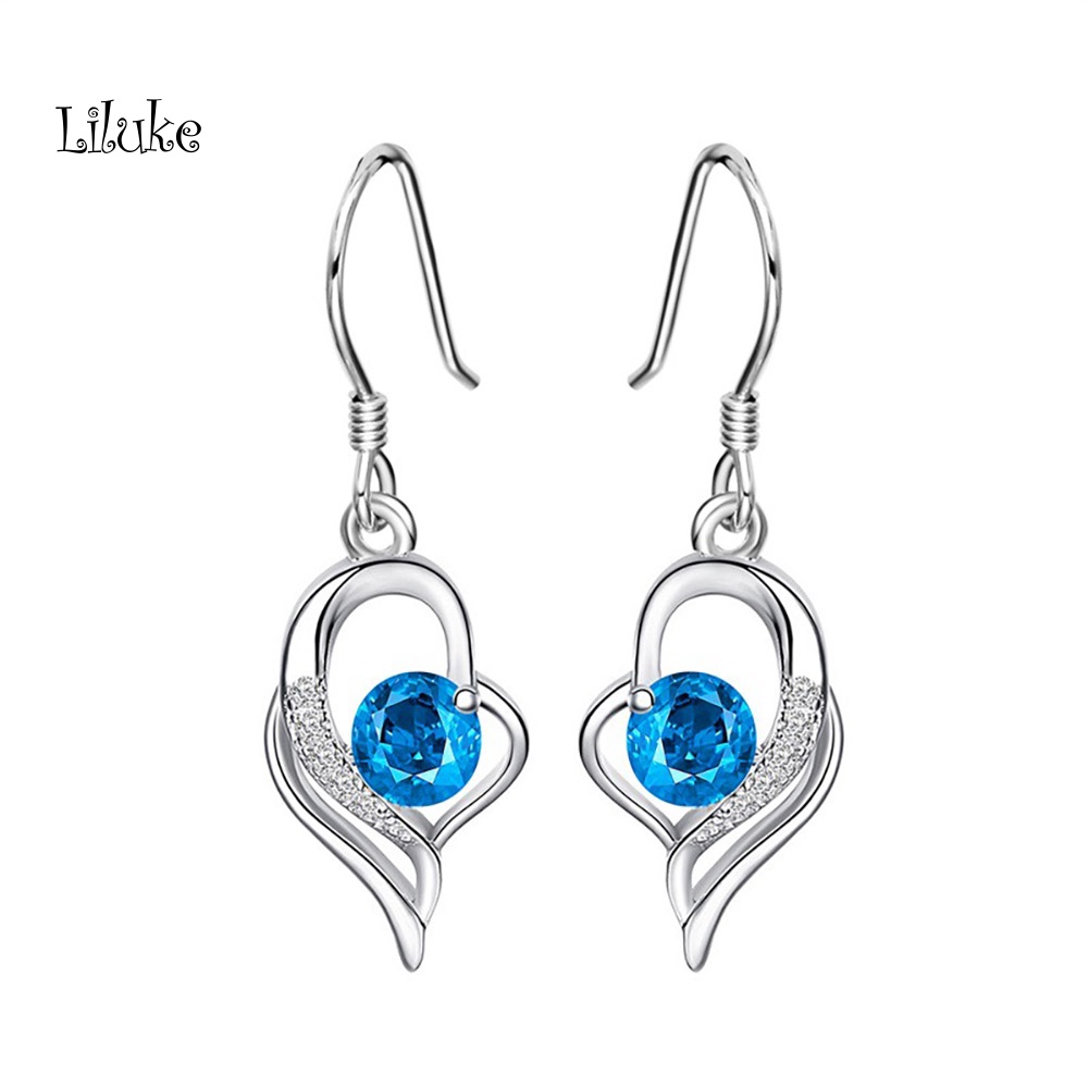 Bộ Vòng cổ + Đôi Khuyên Tai HìNh TráI Tim ĐíNh Kim Cương Giả ThờI Trang