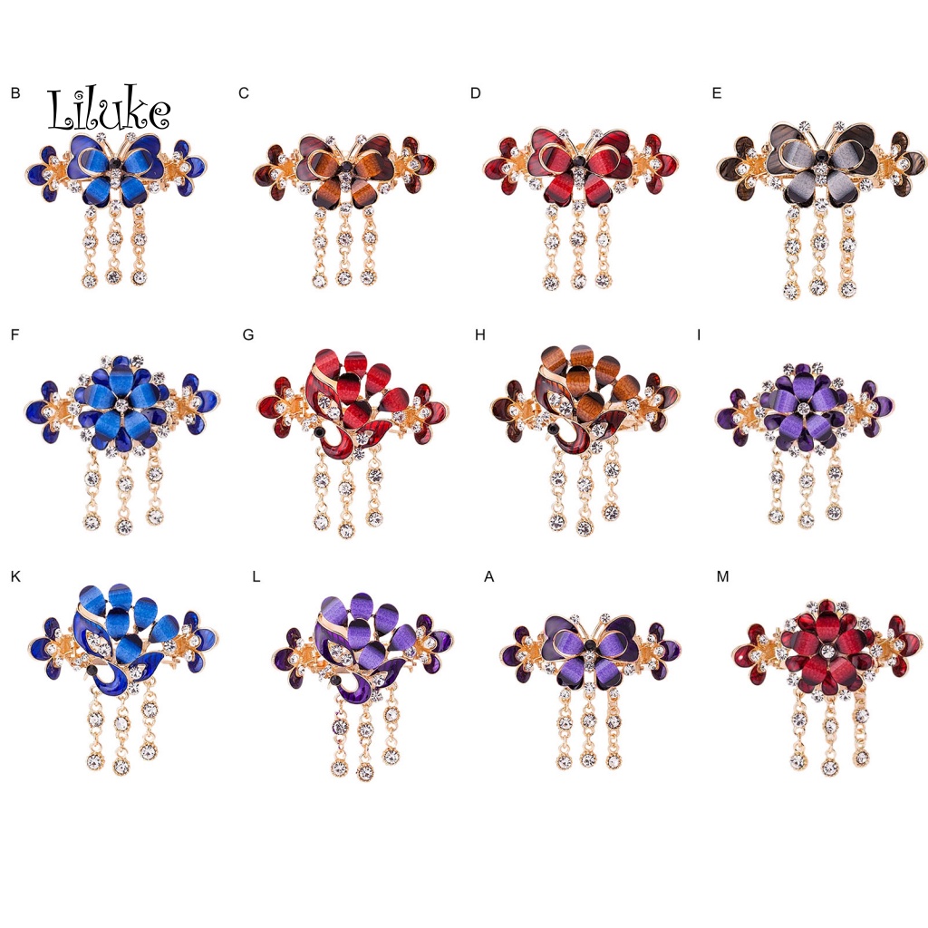 Kẹp Tóc Hợp Kim Trang Trí Hoa Đính Đá Kiểu Dáng Cổ Điển Cho Nữ